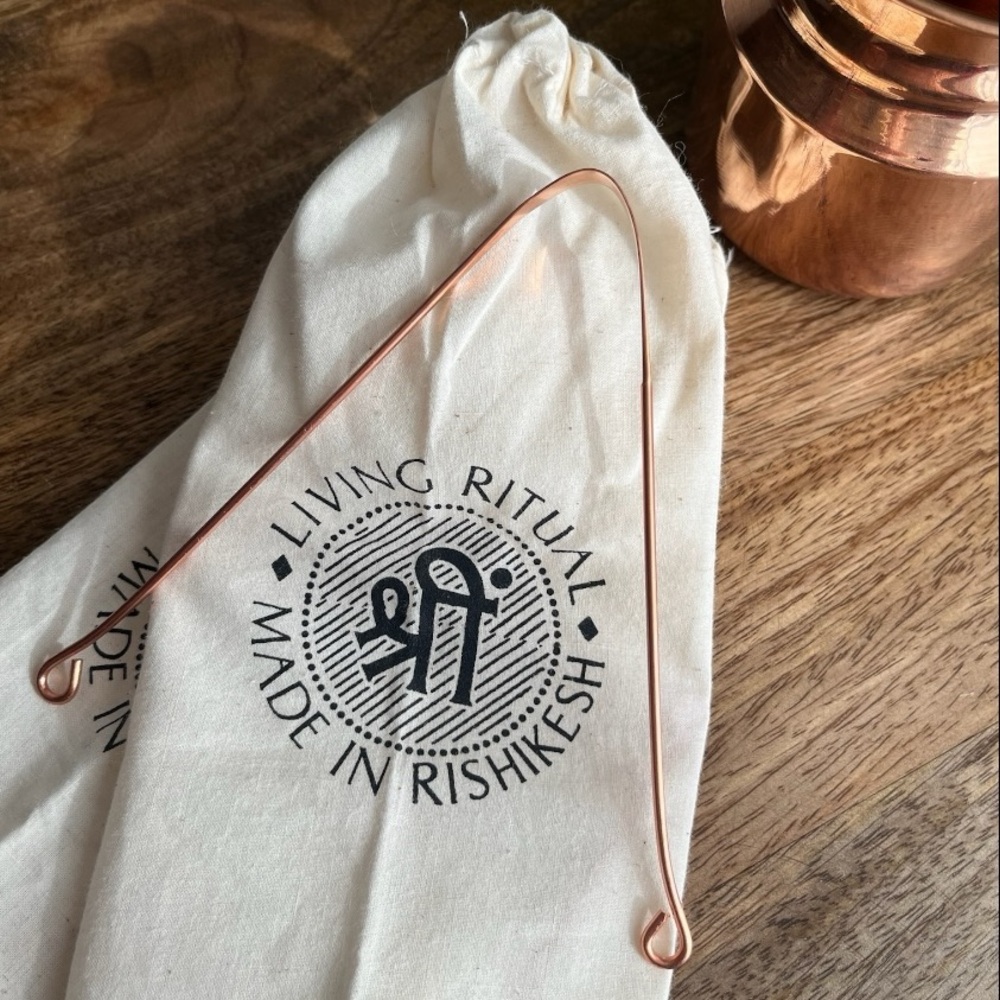Pure Copper Tongue Scraper with Natural Cotton Carry Bag